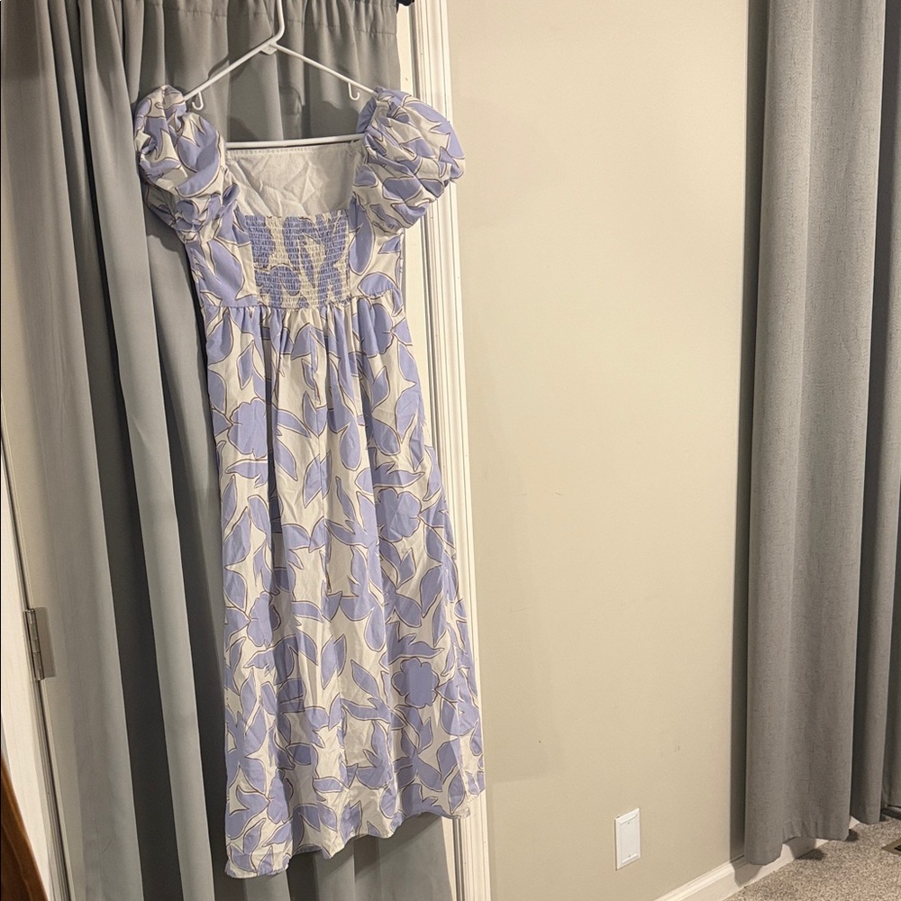 A New Day Blue Floral Midi Dress | Smocked Bodice Puff Sleeve | XS - Picture 3 of 4